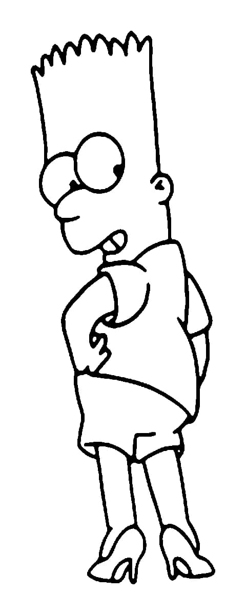 Minimalist black outline tattoo of Bart Simpson wearing high heels.