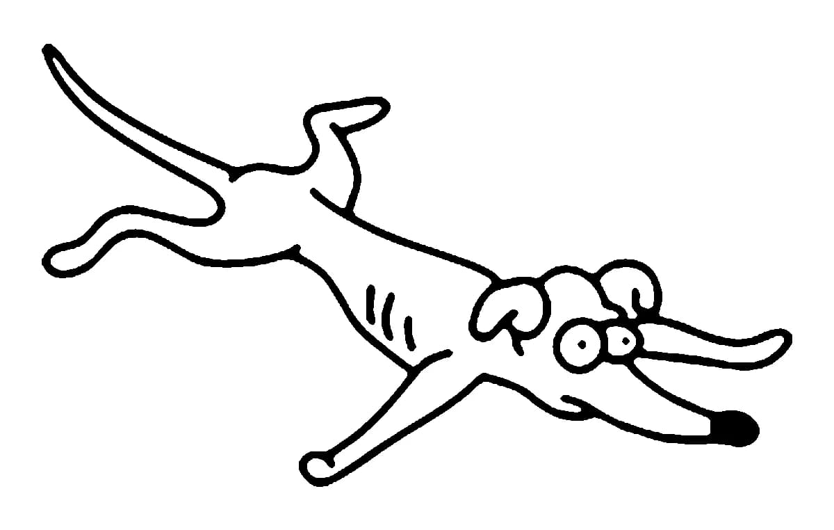 Minimalist black outline of Santa's Little Helper from The Simpsons leaping forward.