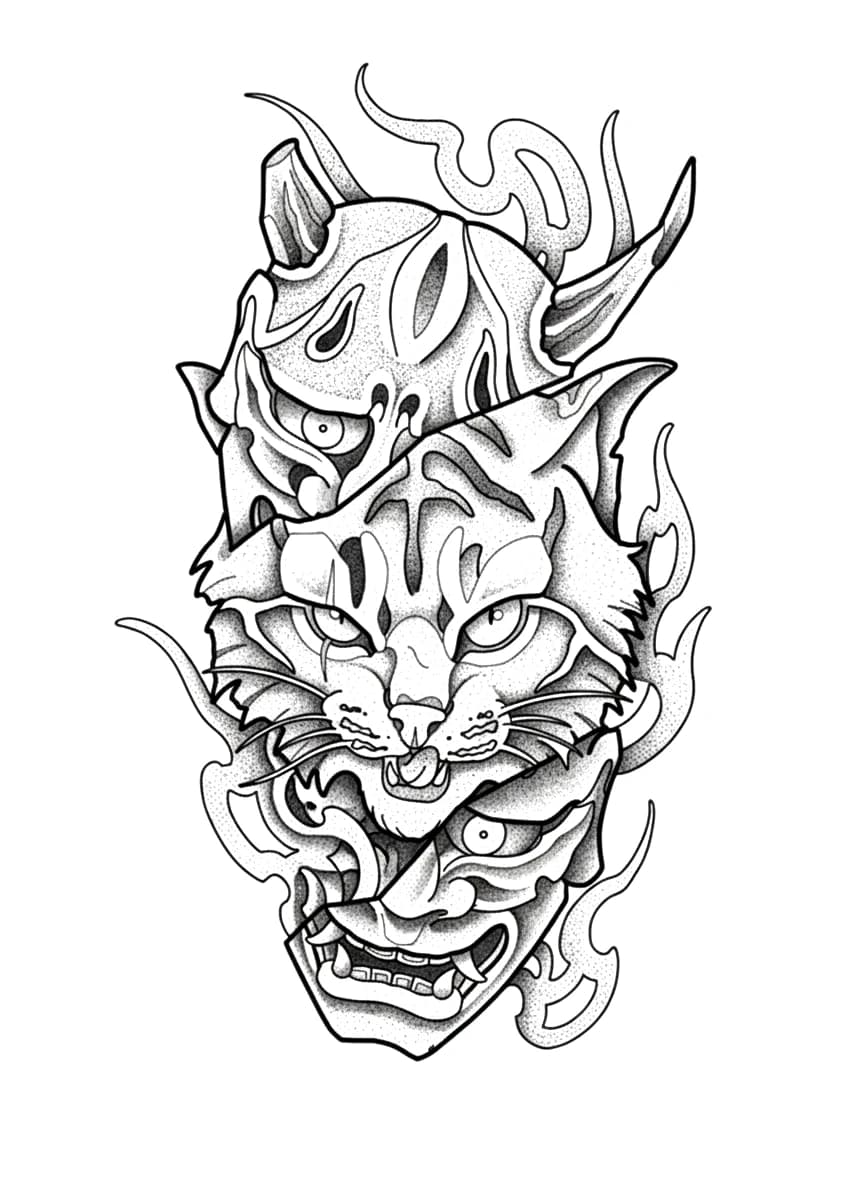 split tiger and hannya mask