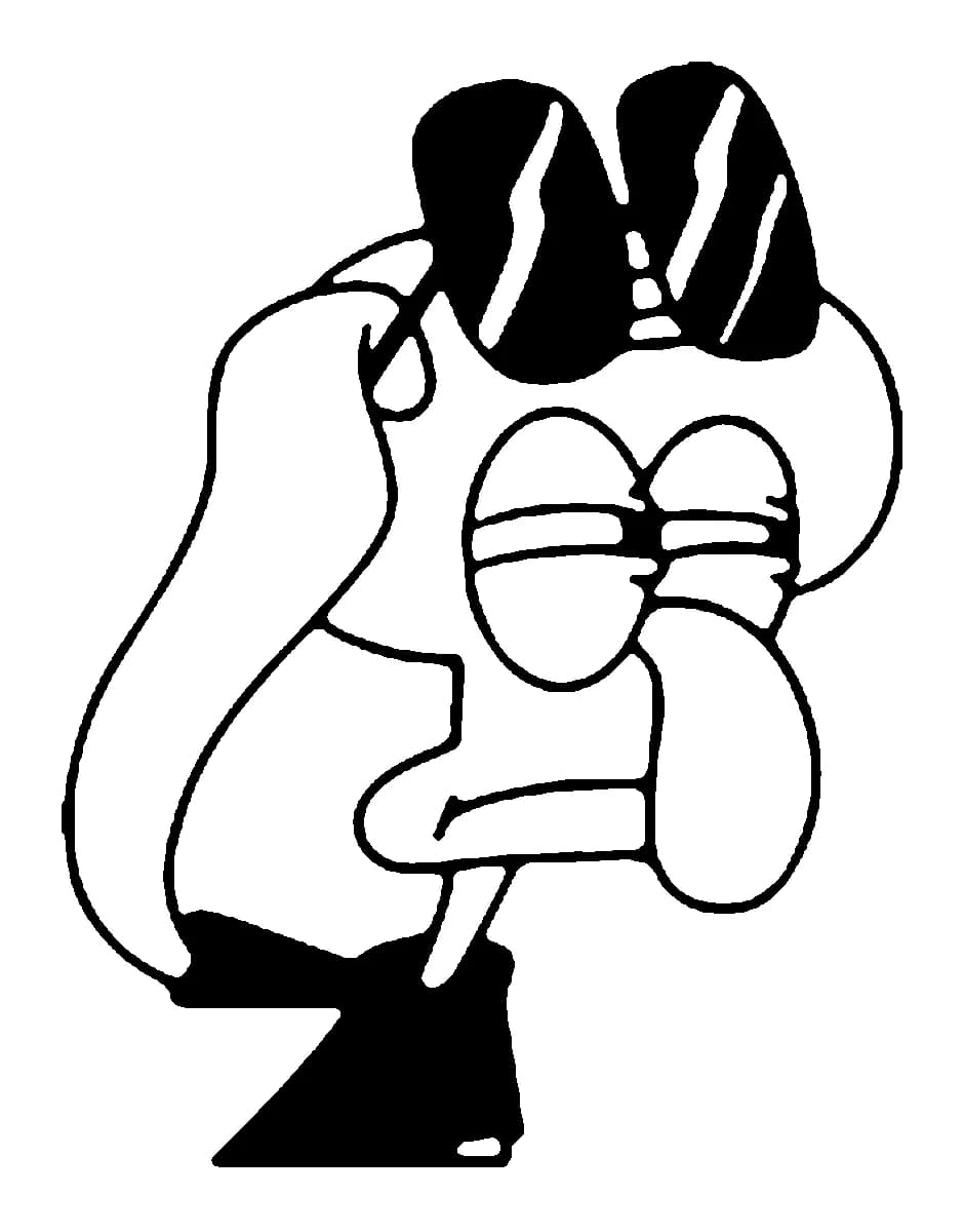 Bold blackwork tattoo design of Squidward Tentacles lifting his sunglasses with a weary expression.